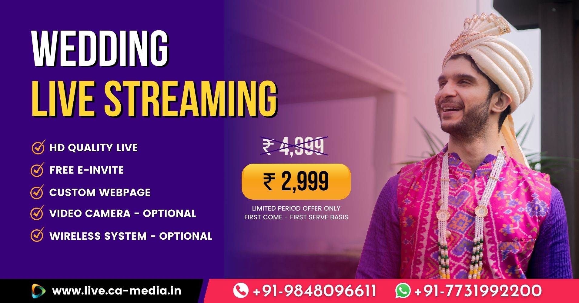 wedding live streaming cost hyderabad